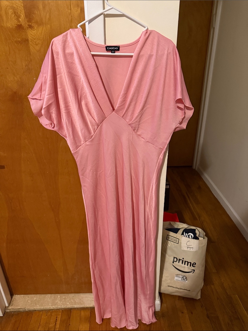 bebe Pink Draped V-Neck Maxi Dress